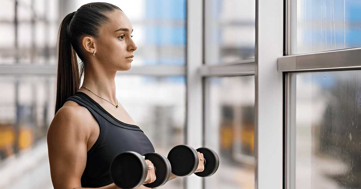 A woman doing 21's bicep curls